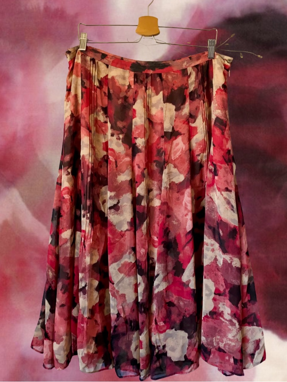 Jones New York Floral Watercolor Silk A-Line Pleated Midi Skirt Sz 16 (XL/2XL)